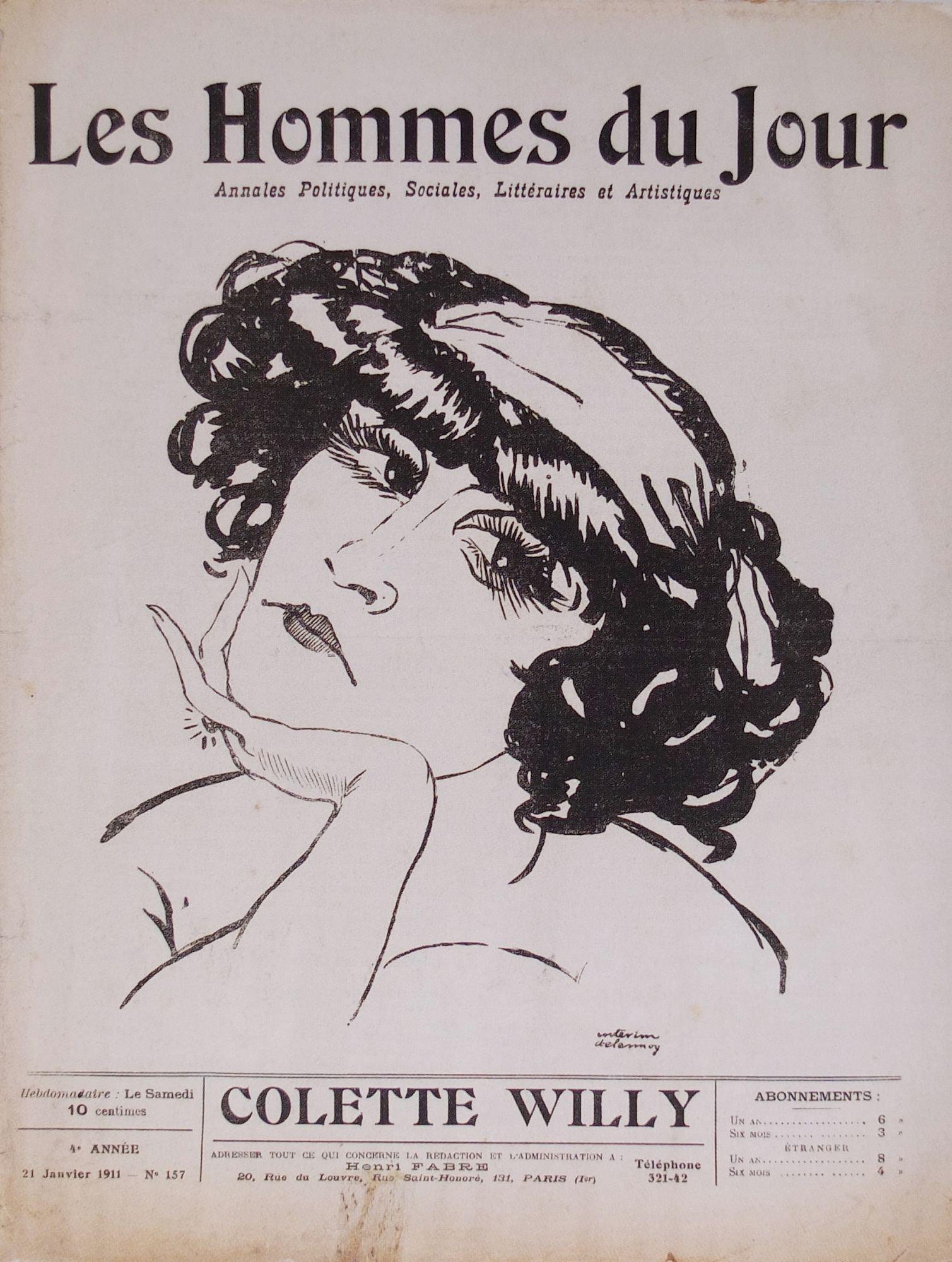 Couverture du journal Les Hommes du Jour illustrée d’un portrait de Colette Willy